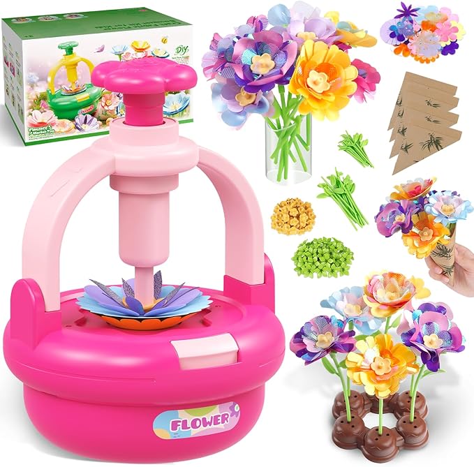 Flower Bouquet Making Kit for Kids Ages 4-8—DIY Arts and Crafts Toy, Build Your Own Flower Arrangement, Flower Press Craft Kit, Handmade Bouquet Birthday Gift for 3 4 5 6 7 8 9 Year Old Girls-[Rose]