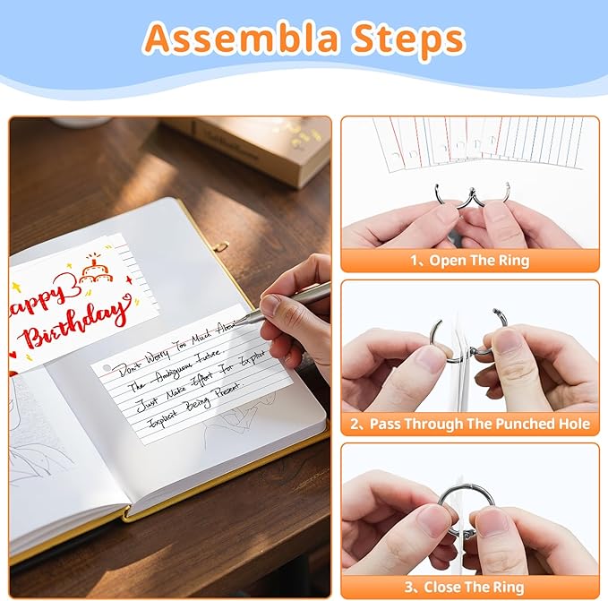 Index Cards 3x5 Inches, 250 PCS, White Flash Cards With Ring, Punched Lined Study Card Ruled Flashcards Notecards, Ruled Front And Blank Back, Note Card for School, College And Home
