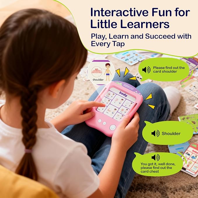 Interactive Learning Tablet for Kids, Educational Talking Toy with with 30 Flash Cards for Alphabets, Phonics, Words, Music & Quiz, Best Learning Toy for Ages 2-5, Birthday Gift for Boys&Girls, Pink