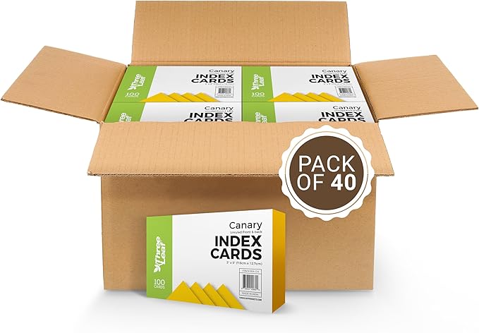 THREE LEAF 3 X 5, INDEX CARDS UNRULED, 4000 CT. (100 x 40) CANARY, Blank Flash Cards, Study Card, Memo Pad, For To-Do List, Art And Craft Projects