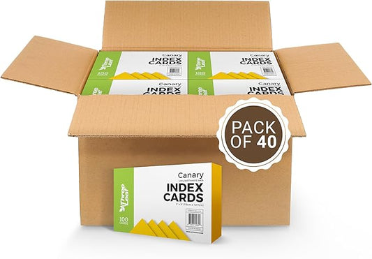 THREE LEAF 3 X 5, INDEX CARDS UNRULED, 4000 CT. (100 x 40) CANARY, Blank Flash Cards, Study Card, Memo Pad, For To-Do List, Art And Craft Projects
