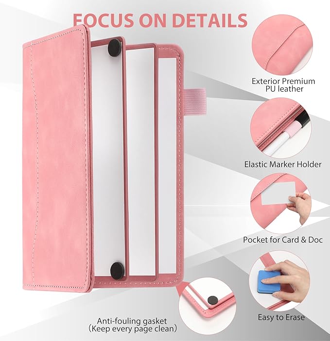 Feifeiya 6 Sides Portable Whiteboard Notebook Dry Erase 7"x4"Foldable Travel White Board, Anti-ghosting Surface, Reusable Erasable Whiteboard Notepad for Office, School, Business Meeting Planning