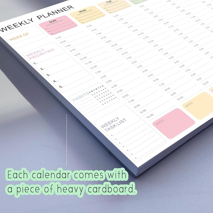 Undated Weekly Hourly Planner Notepad, Tear-Off ADHD Planner,Weekly Planner,Weekly Schedule Planner,Weekly To Do List Notepad(52 Sheets,8.5"x11",Macaron Color)
