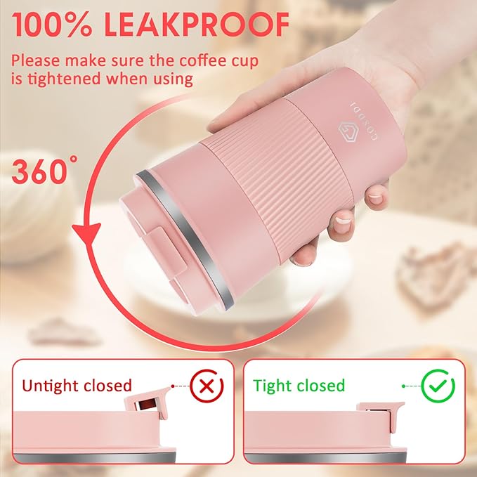 CS COSDDI 12 oz Stainless Steel Vacuum Insulated Tumbler - Coffee Travel Mug Spill Proof with Lid - Coffee Cups for Keep Hot/Ice Coffee,Tea and Beer (3rd light pink)