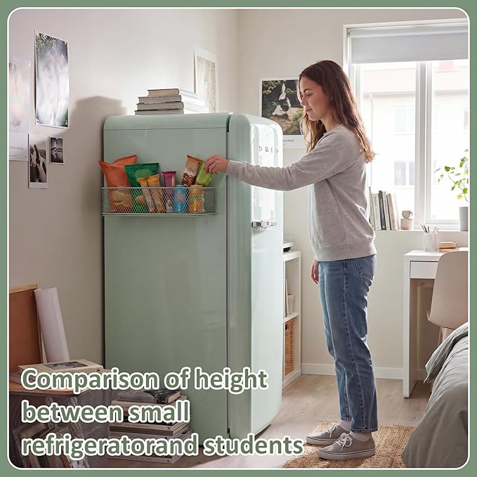 FoldTier 1 Pack Sage Green Magnetic Basket Fridge Organizer, Magnetic Shelf Containers Storage Bin Holder for Kitchen Dorm Locker Refrigerator Classroom Whiteboard Office Table (13.8 x 3.1 x 4.9 Inch)