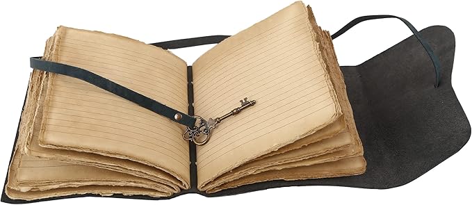 Leather Journal with Deckle Edge Paper 8x6 inch and Vintage Key | Handmade Writing Notebook Diary | Bound Daily Notepad for Men & Women Medium, Sketch/Writing pad for Artists