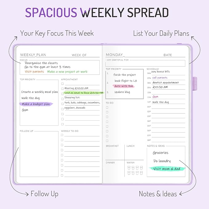 Undated Weekly Planner for 2026, Forvencer Simplified Daily & Weekly & Monthly Calendar Planner, Cute Daily Organizer Notebook, Agenda Journal to Track Goals & Tasks, Start Anytime, A5 Size, Sky Blue