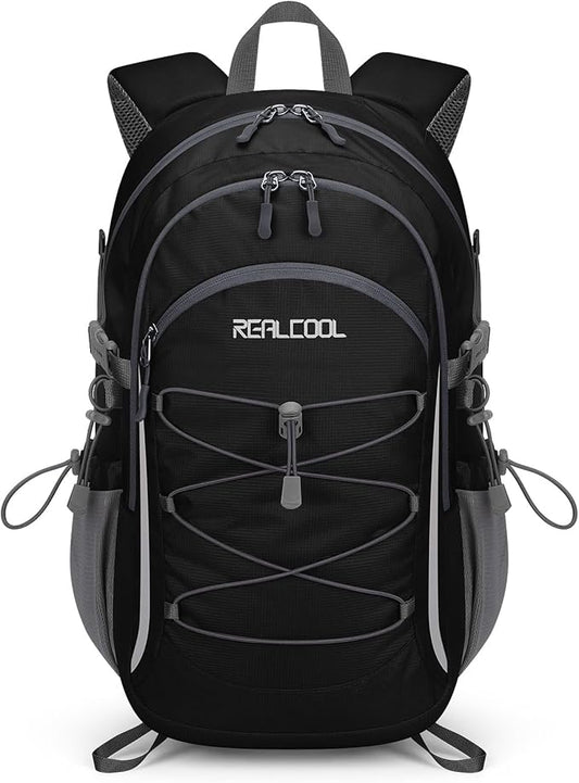 RealCool 20L Lightweight Hiking Backpack, Waterproof Daypack for Camping | 210D tear-resistant nylon, breathable shoulder and back panel, Multi-Compartment,hydration system,reflective strip,bungee net