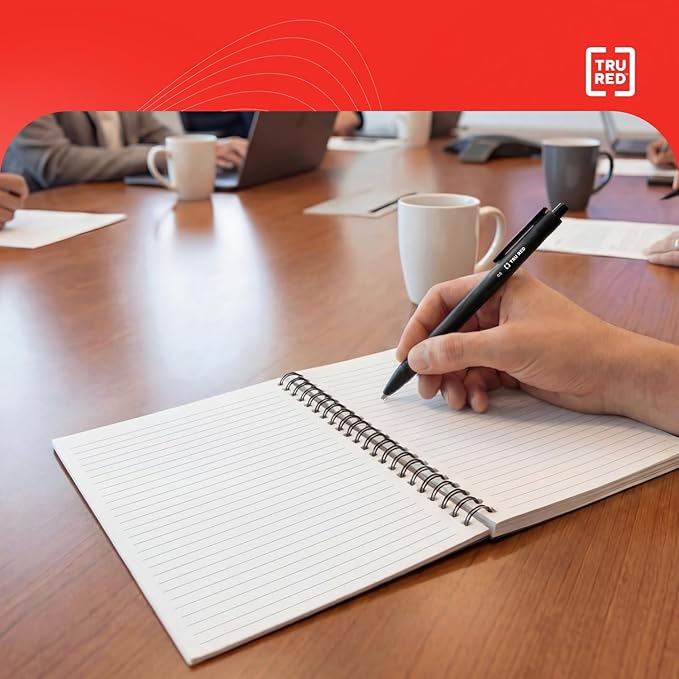 TRU RED Medium Soft Cover Lined Notebook, Wirebound, Perforated, 80 Sheets, Interior Pocket