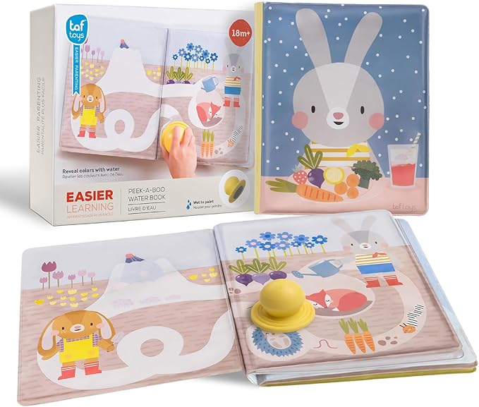 Taf Toys water reveal pad with Magic Stamp Interactive Reusable Water-Reveal Activity book for Toddlers 18 month, Non-Toxic & Quick-Drying Baby water magic for Toddler and Infants, Perfect Shower Gift