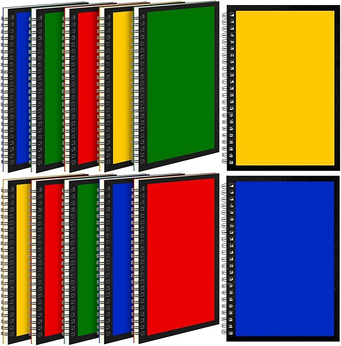 Leelosp 12 Pcs Small Spiral Notebook Lined Spiral Journal College Ruled Notebook Wire Bound Kraft Cover, 120 Pages for Work (Blue,Green,Yellow,Red,5.5 x 8.3 Inch)
