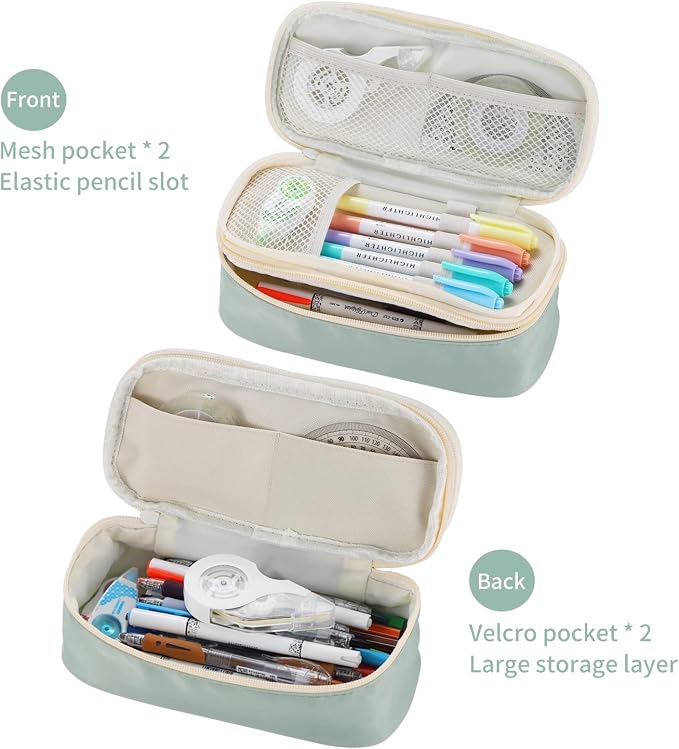 Dugio Large Pencil Case for Girls Kids Teens Big Zipper Pencil Pouch Green | Organizer Pencil Bag Aesthetic Cute Pen Pencil Box Back to School Supplies, Large Capacity Design, Durable Metal Zipper