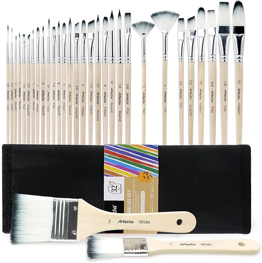 32 Pcs Acrylic Paint Brushes Set, Artist Painting Supplies Kit with Case - Professional Painting Tools for Oil Watercolor Gouache Canvas Rock - Art Essentials for Adults Teens Kids