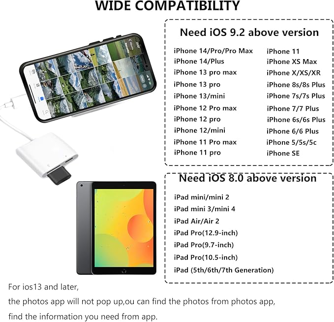 Lightning to USB Camera Adapter with Charging Port for iPhone Portable USB 3.0 Female OTG Cable for iPad to Connect Card Reader USB Flash Drive U Disk Microphone Keyboard Mouse Hubs Midi