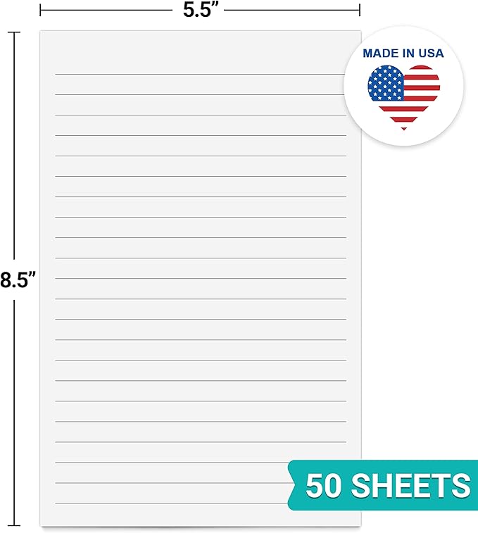 321Done Lined Notepad & Memo Pad, Wide-ruled Writing Pads - 50 Tear-Off Sheets, 5.5x8.5 Notepads, Note Pads, Note Paper, Scratch Pad, Plain White 70 lb Paper, Chipboard Backing, Made in USA