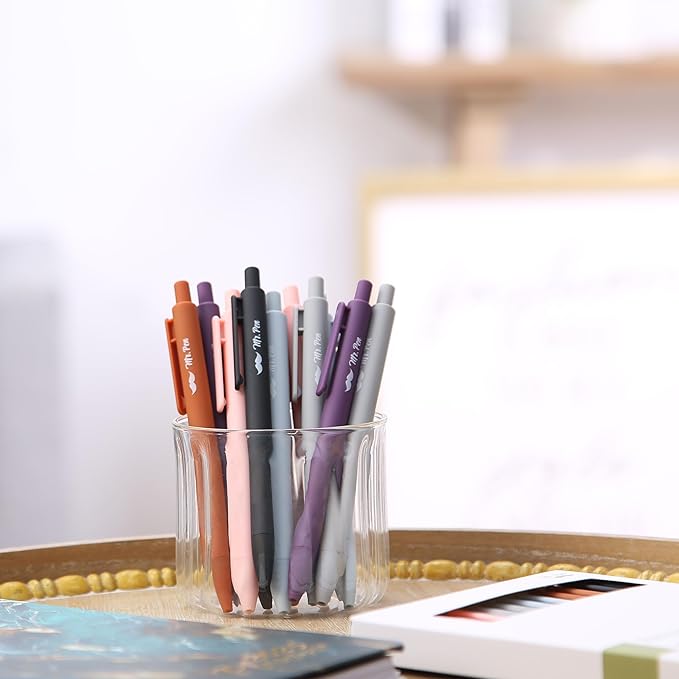 Mr. Pen- Retractable Gel Pens, 12 Pack, Black Ink, Earthly Neutrals Barrel, Fine Point 0.5mm, Fast Dry, Smooth Writing, Cute Pens for Drawing, Writing Planner and School Supplies