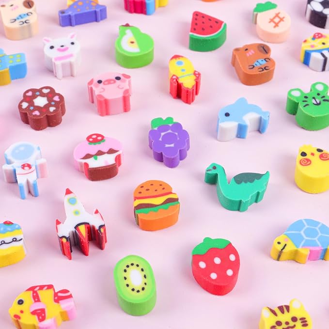 300PCS Mini Erasers for Kids Bulk, Cute Animal & Fruit Pencil Erasers Assortment, Small Classroom Rewards, Party Favor Supplies, Easter Egg Stuffers, School Prizes Goodie Bag Fillers
