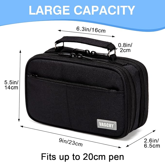 VASCHY Pencil Case, Large Pencil Pouch with Compartments for Middle School,Work,Office Pen Organizer Holder School Supply Black