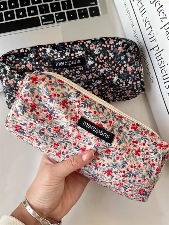 Pencil Pouch Cute Pencil Case Office Storage Bag Holder Box Organizer Aesthetic Bow Flower Pattern Makeup Pouch Cosmetic Bag for Women Girls