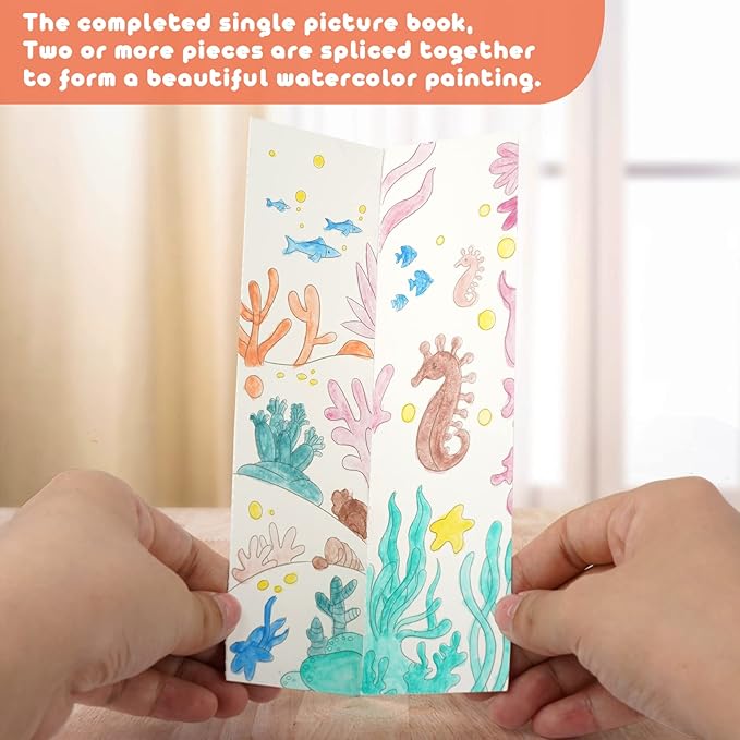 Cavnewt Pocket Watercolor Painting Book,21-Pages,Travel Paint Watercolor Coloring Book Set for Kids 3-8 Years Old,Boys and Girls Party Birthday Thank You Exchange Art Craft Gifts-Undersea World