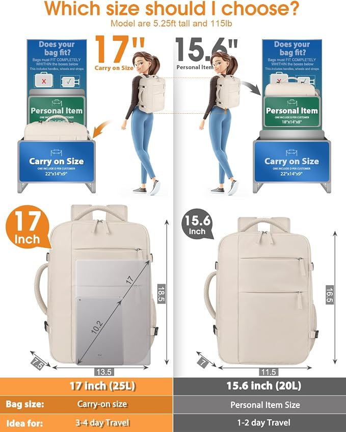 Capolo Travel Backpack for Women Men Waterproof Laptop Backpack Airlines Approved Carry On Backpack Bag Computer Bookbag for Business, Work, Traveling Fits 17 Inch Laptop(Beige)