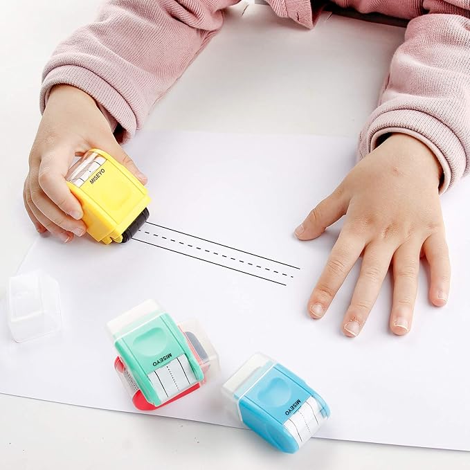 Miseyo Dashed Handwriting Lines Practice Roller Stamp,Self-Inking Line Rolling Stamps for Kids Writing- Yellow