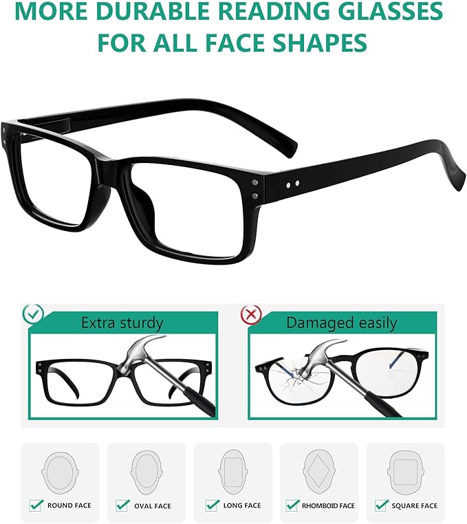 Eyekepper 2 Pairs Blue Light Blocking Reading Glasses for Men Women - UV Protection Spring Hinge Computer Readers