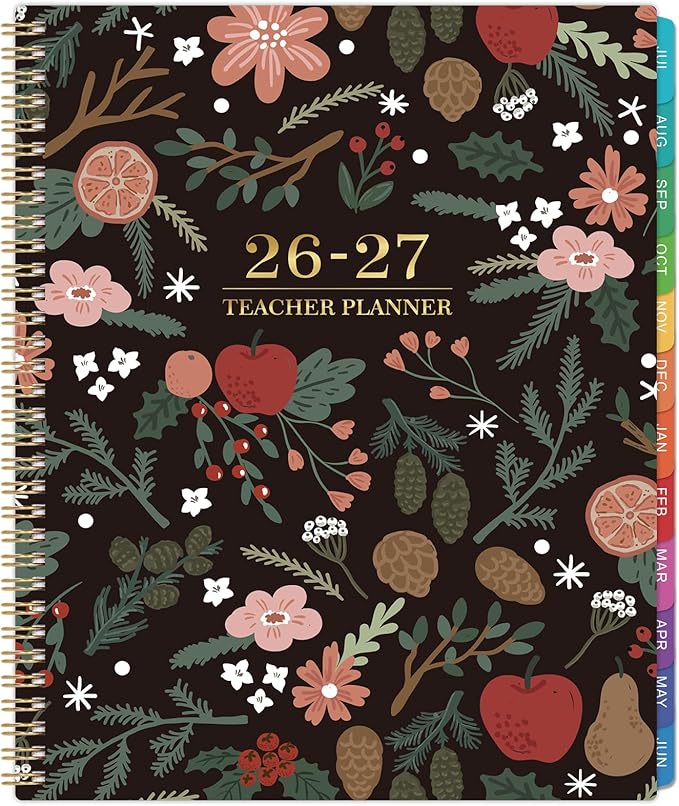 Teacher Planner 2026-2027 - Teacher Lesson Planner 2026-2027, July 2026 - June 2027, 8.5" x 11", Academic Planner for Teachers, Teacher Planner 26-27 Academic Year for School Year with Colorful Tabs and Inner Pocket - Pinecone