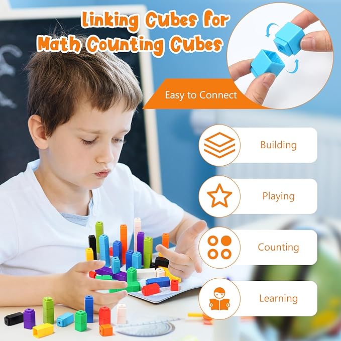 100 Pcs Purple Linking Cubes for Math Counting Cubes Manipulatives Plastic Counting Block Manipulative Classroom Learning Supplies for Educational Preschool Activities Boy Girl (Purple)