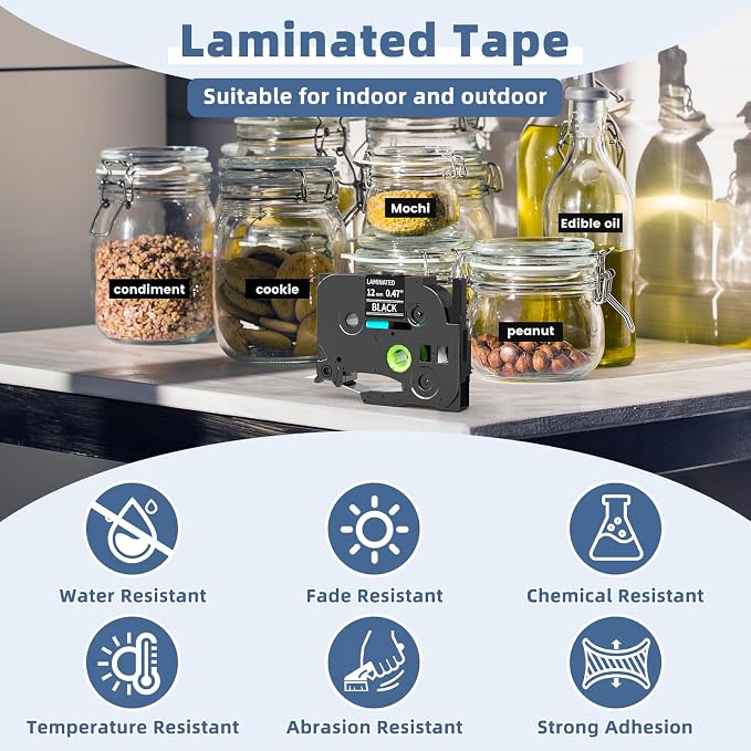5X Replace for Brother P-Touch Label Tape Black Laminated 12mm 0.47 TZe-335 | Compatible with Brother Label Maker Tape 1/2 Inch White on Black TZe TZe335 for PT-D210 D220 H110 D410 P710BT H111 1070 1880