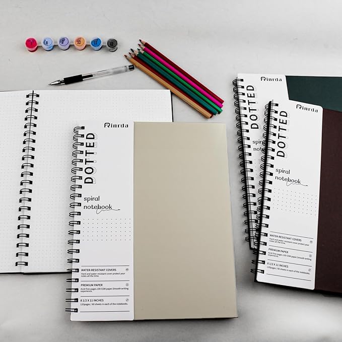 A4 Dotted Journal Spiral Notebook 8.5" x 11"-4 Pack Dot Grid Notebook Hardcover Notebook 120 Pages 100 GSM Thick Dotted Paper Notebook Hardcover Journal for School, Office, Artist (DOTTED, Mult-color)