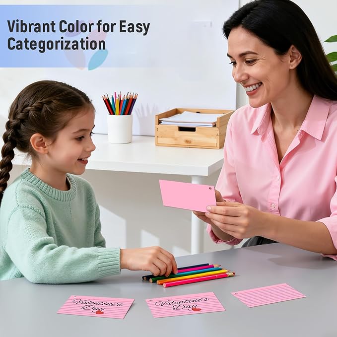 200 Count 3 x 5 Inch Pink Index Cards with Binder Rings, Lined & Blank Study Cards, Thick Cardstock Flash Cards for Students & Teachers, Color-Coded Notecards for School, Home, Work