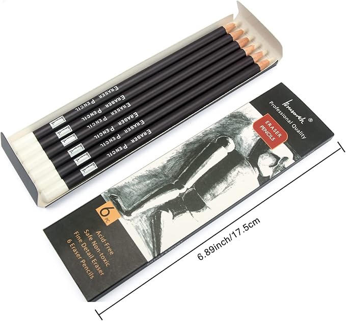 Brusarth Eraser Pencils Set - Professional 3pc Erasing Small Details or Add Highlights for Sketching, Colored Pencils, Charcoal Drawings. Fine Detail Eraser for Beginners & Artists