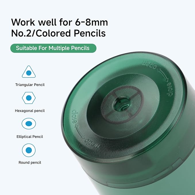 Electric Pencil Sharpener, Dual Power USB Battery Operated, Portable Design for 6-8mm Pencils, Home School Office Use (Green)