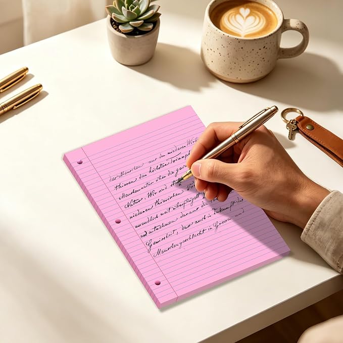 120 Sheets Pink 8x10.5 Inch Loose Leaf Paper, College Ruled Filler Paper, 3 Hole Punched Notebook Paper for 3 Ring Binder, Premium Notebooks Paper for Students & Teachers, Office & School Supplies