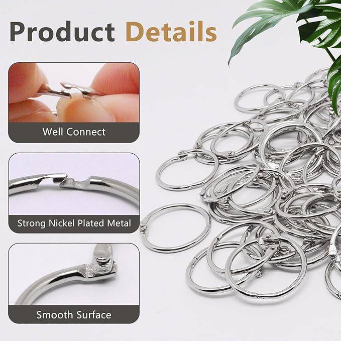 Loose Leaf Binder Rings 1 Inch, 120PCS Book Rings for Index Cards, Nickel Plated Metal Flash Card Ring, Clip Ring for Notebooks, Photos, Key, Home, Office, School Supplies (Silver)