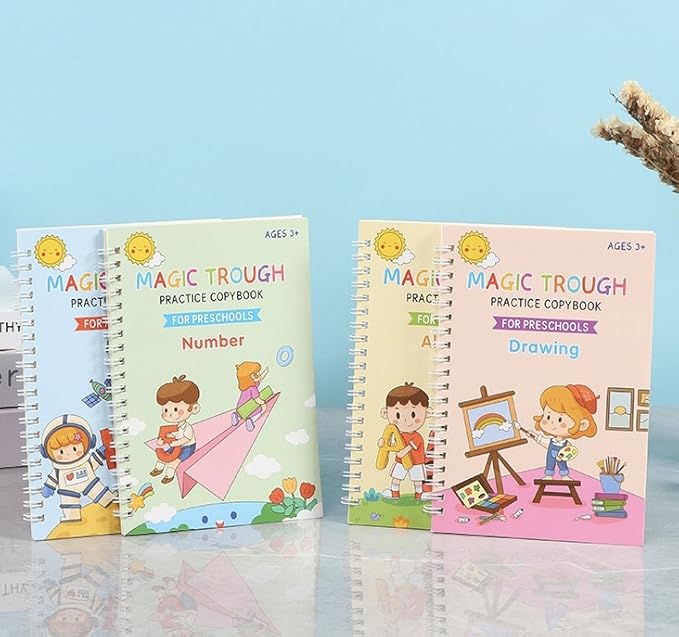 Magic Grooved Writing Books for Kids, Handwriting Practice for Ages 5–7, Tracing Books for Kids Ages 3–5, Preschool & Kindergarten Workbook with Letters, Numbers, Math & Drawing