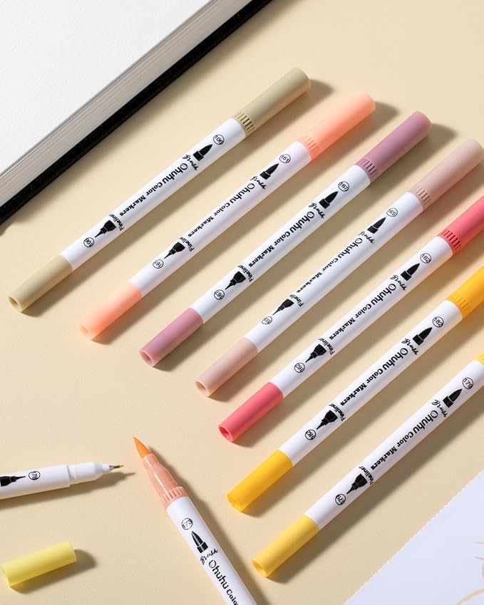 Ohuhu Skin Tone Markers 36 Colors: Dual Tip Brush and Fineliner Markers for Adult Coloring Water Based Art Skintone Marker Pens Set for Portrait Drawing Lettering Writing Calligraphy Journaling - Maui