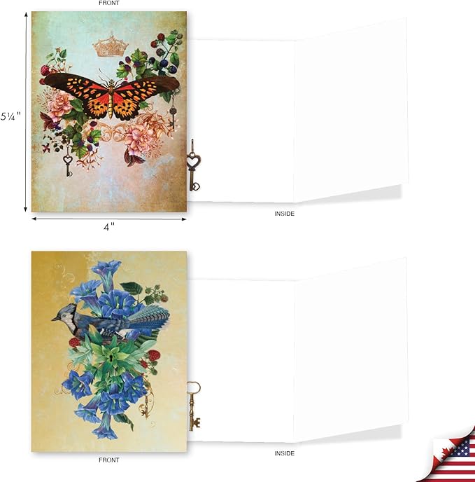 The Best Card Company - 20 Assorted Blank Notes Boxed Set 4 x 5.12 Inch with Envelopes (20 Designs, 1 Each) - Enchanted Garden AM10219OCB-B1x20