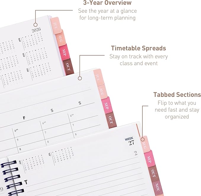 Rileys Academic Planner 2026-2027, Daily, Weekly & Monthly Planner, July 2026 - June 2027, Student Notes Pages, Twin-Wire Binding, Weekly Agenda for School & Work (8 x 6-Inches, Chunky, Blue)