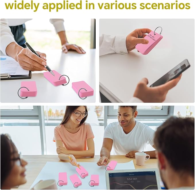 300 Pcs Index Cards with Ring, 2" x 3.5" Pink Blank Flashcards for Studying, Vocabulary, Memos, Bookmark,Greetings (Pink)