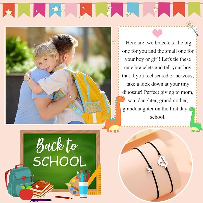 UNGENT THEM Back to School Bracelet Mother Son Dinosaur First Day of School Gifts for Boys Girls