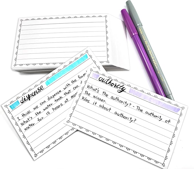 PPAPPAPPIYO Cute Doodle Border 3x5 Index Cards (50 Pack) - Aesthetic Heart Frame Lined Note Cards, 260gsm Heavyweight Thick Flashcards for Studygram, School, Journaling (Black, 3x5)