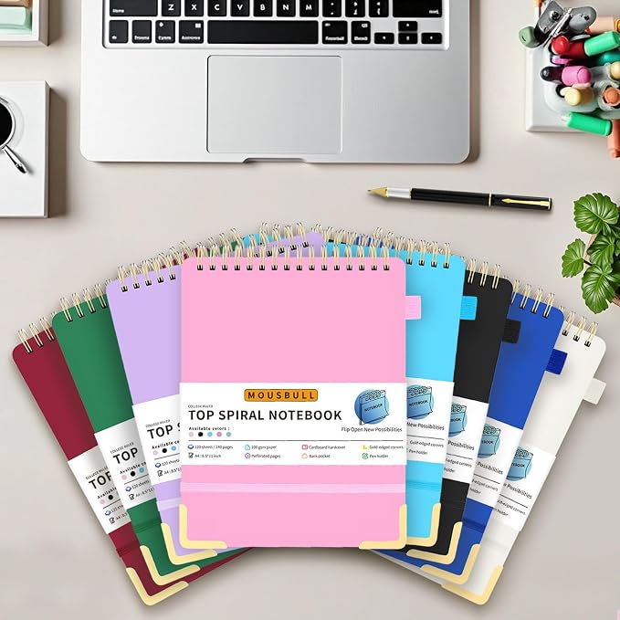 Mousbull Top Spiral Notebook, A4 Hardcover Top Bound Steno Pads, 240 Pages 100gsm College Ruled Left Handed Notebook Journal for Work, School, Meeting Writing - Navy Blue, 8.5" x 11"