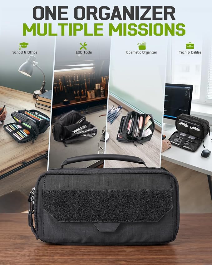RXW Pencil Case Pouch for School, Office, Travel & EDC Organization | Large Capacity, 3-Layer Compartments, Tactical MOLLE Attachment, Everything Organized, Quick Access, Secure Storage
