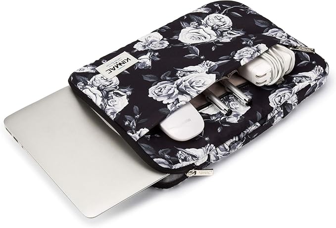 Kinmac 360° Protective Laptop Sleeve Case Bag Cover with Handle for MacBook Pro 16 inch,16 inch HP,Lenovo,Dell,ASUS,Acer Ultrabook and Business Laptop (White Rose)