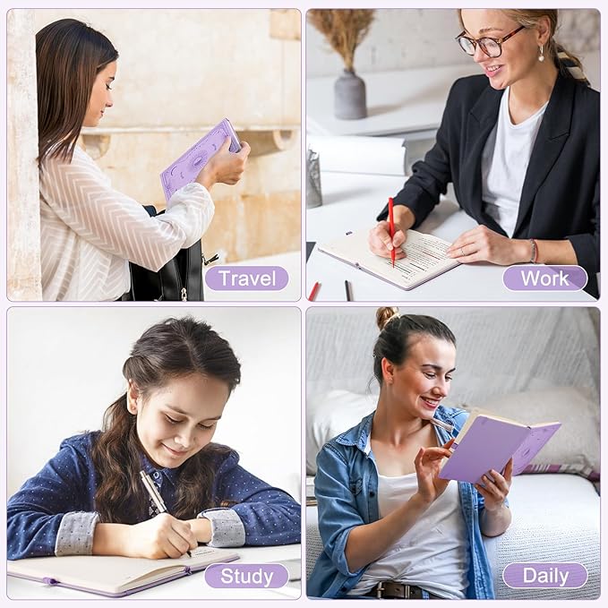Lined Journal Notebook for Women Men, 192 Pages 100GSM Journals, A5 Hardcover Journaling, Leather Note Book for Writing, Travel, Business, Office, School, Prayer 5.7 x 8.3, (Light Purple)