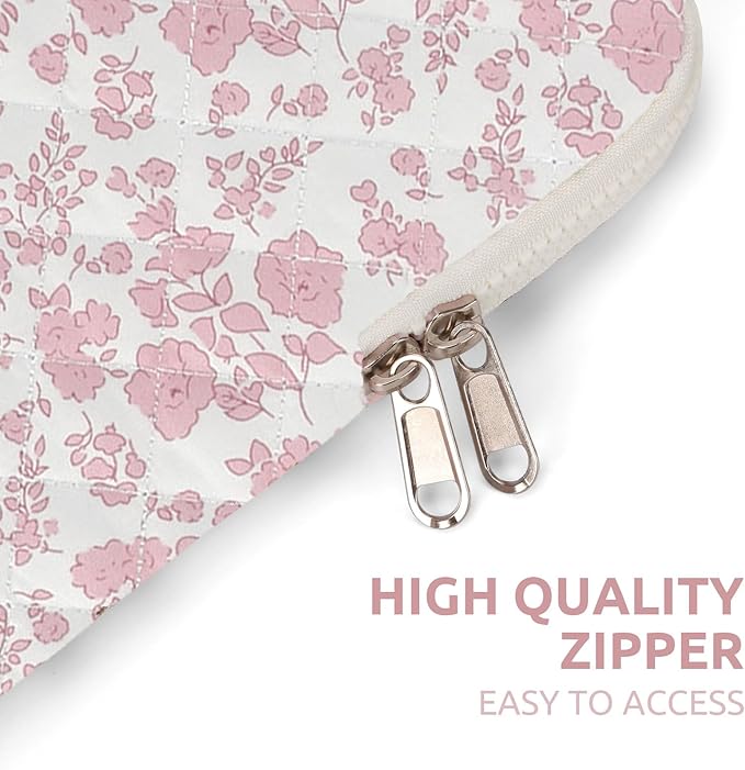 Puffy Laptop Sleeve 13-15.6 Inch Cute Quilted Laptop Protective Case Padded Floral Computer Sleeve for MacBook (B-Pink Floral, 11 Inch)
