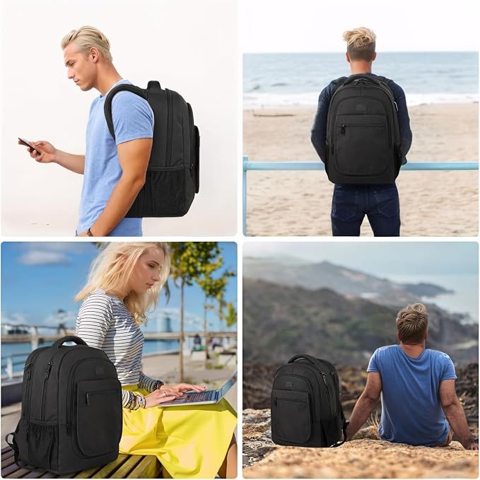 MATEIN College Large Travel Backpack, TSA Expandable Laptop Backpack | 43L College Computer Bag, Fit 17.3 Inch Laptop, Water Resistant Design, Lightweight Carry on, Sturdy, Spacious, Black