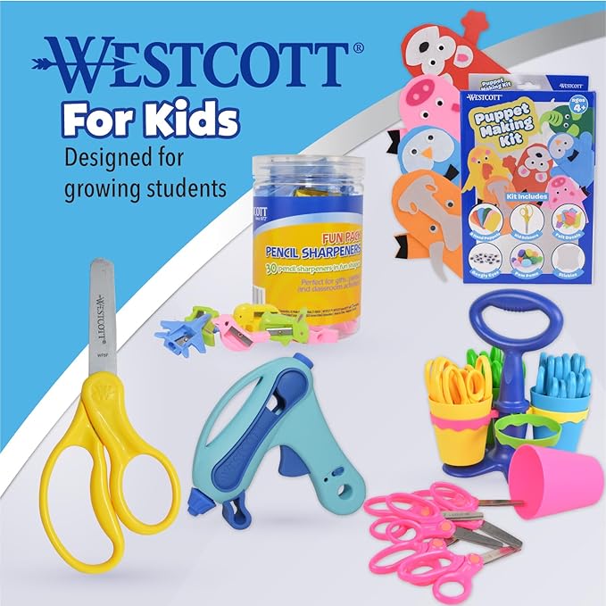 Westcott School Left and Right Handed Kids Scissors, 5" Blunt, Pack of 12, Assorted